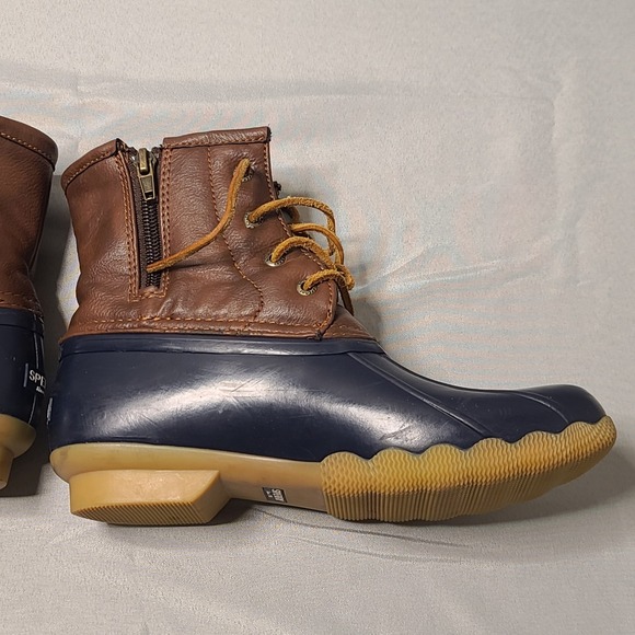 Sperry Saltwater Duck Boots Girls US 4 Navy Brown Waterproof Lace Up Winter - Picture 3 of 14